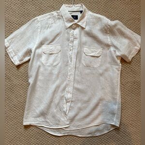 Joseph Abboud White Short-Sleeve Linen Button-Down Shirt